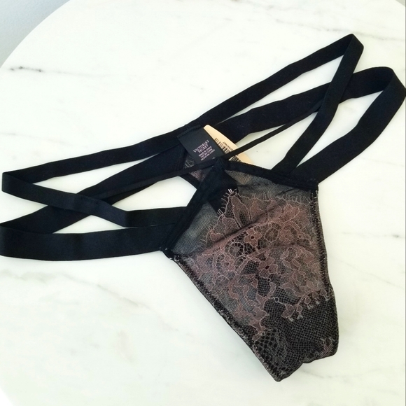 Victoria's Secret Vintage Very Sexy Strappy Lace Sheer Mesh Thong Tanga Panty - Picture 8 of 15
